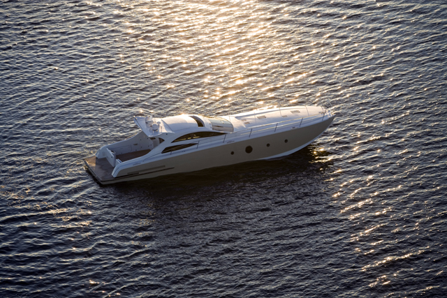 Aerial stern view of the M2 60 at sunset
