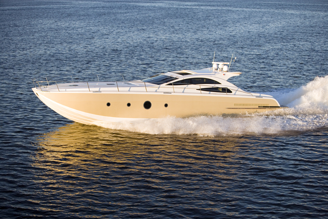 M2 60 motor yacht running at speed in profile